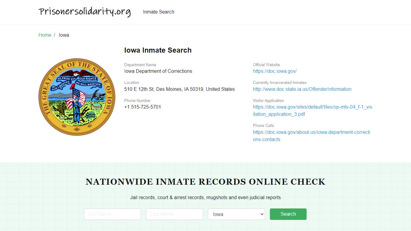 Iowa Inmate Search – Iowa Department of Corrections ...